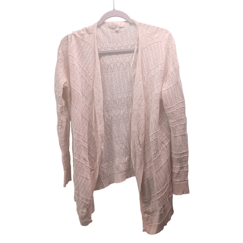 Olive & Oak Cream Pointelle Knit Open Front Cardigan Large Boho Cottagecore